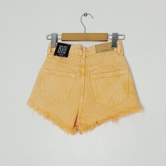 Stradivarius NEW Orange 100% Cotton Blend Raw Edge Denim Jean Short Size 0 NWT - Picture 2 of 12